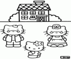 Hello Kitty with her grandparents in front of their house