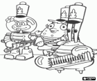 Sandy Cheeks and Eugene H. Crab with their uniforms in the musical band