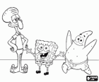 SpongeBob SquarePants and his friends Patrick Star and Squidward Tentacles