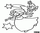 Angel with a sprig of mistletoe following the Christmas star