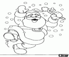 Santa Claus jumping for joy under the snowflakes