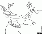 Christmas reindeer with a collar with jingle bells and decorated with Christmas baubles
