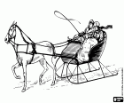A family in a sleigh pulled by a horse for Christmas