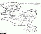 Dora playing soccer with her friend Isa the iguana