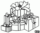 Christmas gifts in different boxes with ribbons