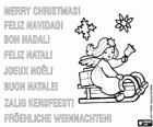 Christmas Card with angel in a sleigh playing a bell