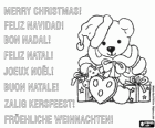Christmas card with teddy bear dressed as Santa Claus