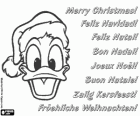 Christmas card with the face of Donald Duck with Santa Claus hat
