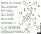 Christmas card with a lighted candle among the stars