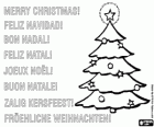 Christmas card with a fir tree decorated with stars