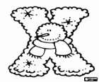 Winter or Christmas letter X with a snowman with scarf