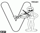 Letter V with Grover playing the violin