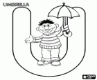 Letter U with Ernie and an umbrella