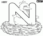 Letter N with Big Bird in the nest. Sesame Street Alphabet