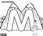Letter M with Bert in front of the mountains 
