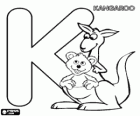 Letter K with a kangaroo and a baby bear