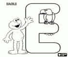 Letter E with Elmo and an eagle