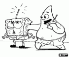 SpongeBob and his friend Patrick Star talking on walkie-talkies