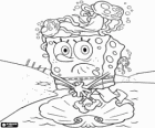 SpongeBob in his underpants, surrounded by jellyfish