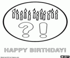 Birthday Card with candles and the question marks and exclamation