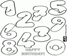 Birthday greeting with soup of smiling numbers from 0 to 9
