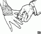 The hand of the bride with the ring and the hand of the groom, holding hands