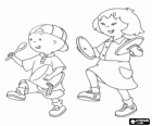 Caillou and his friend Sarah playing at making music with pots