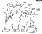 Caillou and Leo playing pirates and searching for treasure with the map