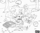 Caillou and his family having a picnic in the countryside