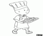 Caillou helping in the kitchen with his chef's hat and preparing biscuits