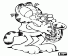 Garfield the cat playing the trumpet