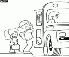 Children boarding the bus that takes them to school