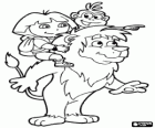 Dora and Boots the monkey over the shoulders of the lion