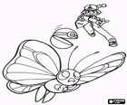 Ash launching a Poké Ball to capture a butterfly Pokemon called Butterfree