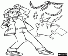 Ash and his Pokemon Pikachu throwing electric shocks