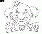 Smiling face of a clown with a little hat and a bow tie