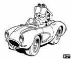 Garfield in his convertible sports car