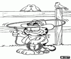 Garfield the cowboy by turning the lasso over his head