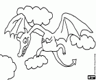 Winged dragon flying among the clouds