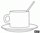 Mug with saucer and spoon