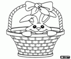 Easter Bunny in a basket with a decorative ribbon