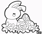 Rabbit with flowers and Easter eggs