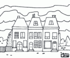 Rowhouses or terraced houses on a street in a town or on the outskirts of a city