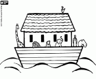 Noah's Ark sailing through the flood waters with the animals on board