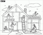 Puzzle of a house under construction with different operators working