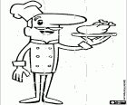 Puzzle of Chef or cook with the tray with the chicken in the restaurant