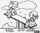 Puzzle of Two girls playing with a seesaw or teeter-totter in the park