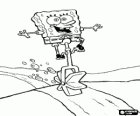 SpongeBob riding a unicycle, a single wheel vehicle