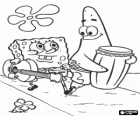 The Friends SpongeBob and Patrick with their musical instruments: a guitar and a bass drum