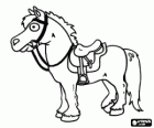 Pony or small horse with the reins and the saddle